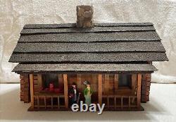 G Scale Model Train Wood Stone Plexiglass Log Cabin House Building Vintage 2