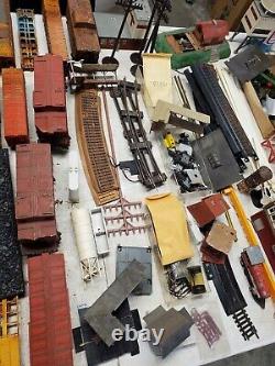 Large Lot Of Model Train Cars Buildings Parts Or Repair Track Various Scales