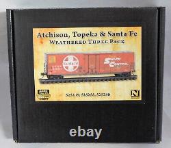 Échelle N Micro-Trains MTL 98305023 ATSF Santa Fe 50' Wagon 3-Pack Vieilli