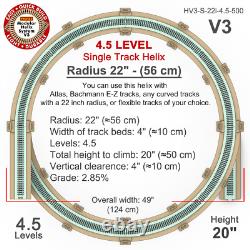 Hélice à voie unique à l'échelle HO pour trains miniatures Rayon 22 Hauteur 20, 4.5 Niveaux