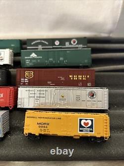 Lot de 10 wagons de marchandises pour train miniature à l'échelle N. Super Therm, Pepsi Cola, etc.