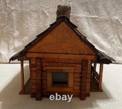 Maquette de train miniature à l'échelle G en bois, pierre, plexiglas, cabane en rondins de style vintage 2