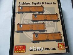 Micro-Trains # 98300221 Atchison, Topeka & Santa Fe 40' Wood Reefer 4 Pack (N) 	<br/> 
 

<br/>
 Micro-Trains # 98300221 Atchison, Topeka & Santa Fe 40' Wagons frigorifiques en bois Lot de 4 (N)