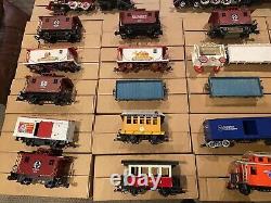 Trains miniatures à l'échelle G, Aristo, LGB, Bauchman. Lot de wagons de passagers, de marchandises et de locomotives à vapeur.